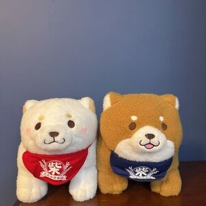 NWT Set Of 2 SKJ USA Mochi Shiba White And Brown Dog Plush 9.8 inches Cute Gift